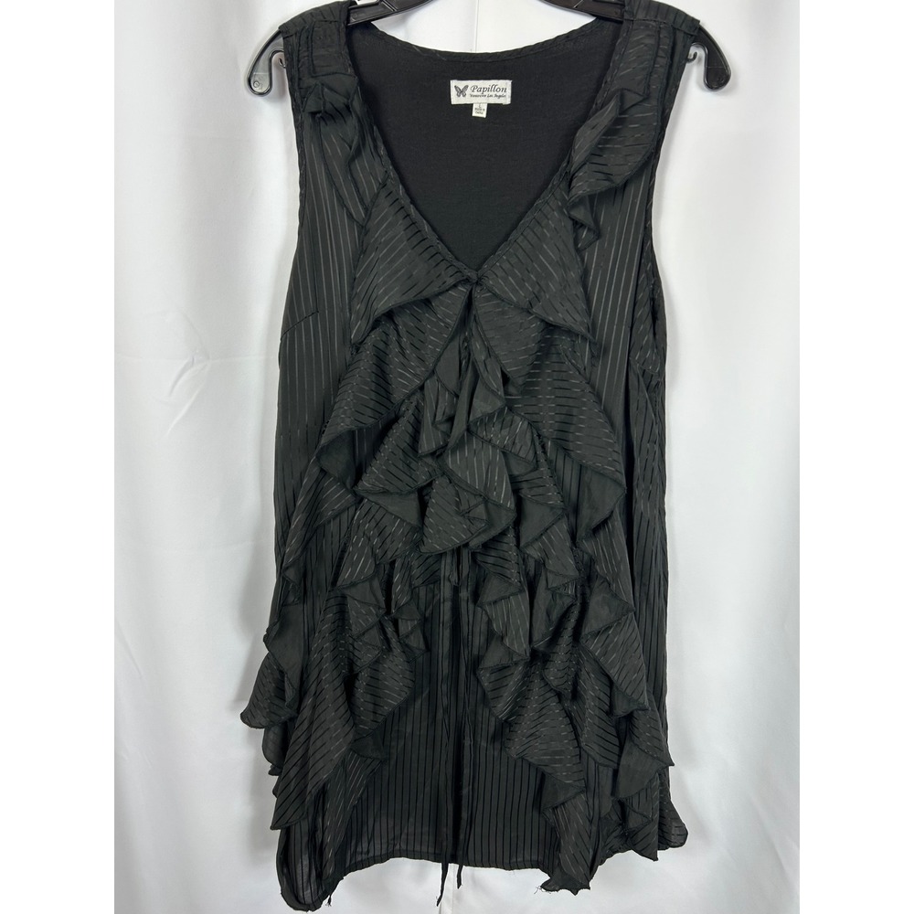 Papillon Black Ruffled Pinstripe Sleeveless Tunicā Top Whimsygoth Size L